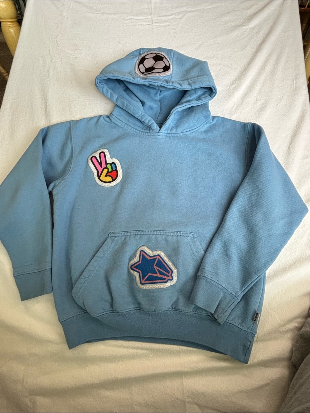 BROdenimLight Blue Kids Hoodie with Sport & Star Patches